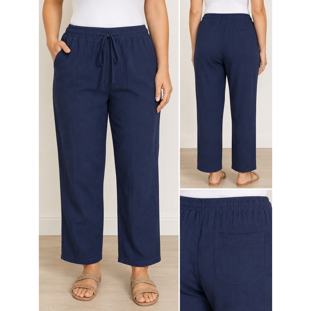 Caslon 100% Linen Pants Womens Small Navy Drawstring Beach Wear Org $59 NWT